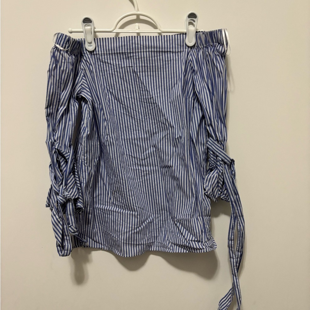 H&M Blue and White Striped Off-Shoulder Top